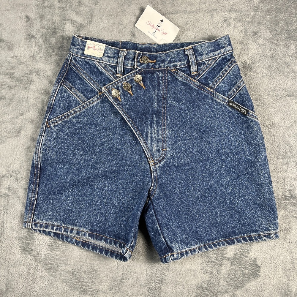 Vintage Western Ethics Shorts Womens 5/6 Blue Denim Dark Wash High Rise USA Made
